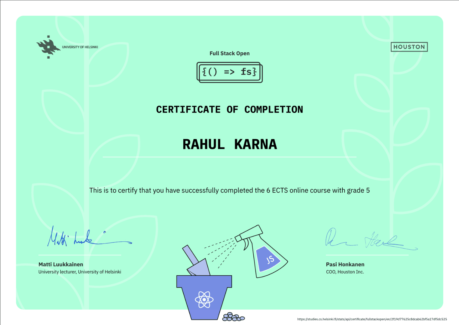Full Stack Open certificate